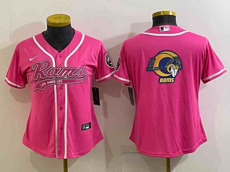 Women's Los Angeles Rams Pink Team Big Logo With Patch Cool Base Stitched Baseball Jersey