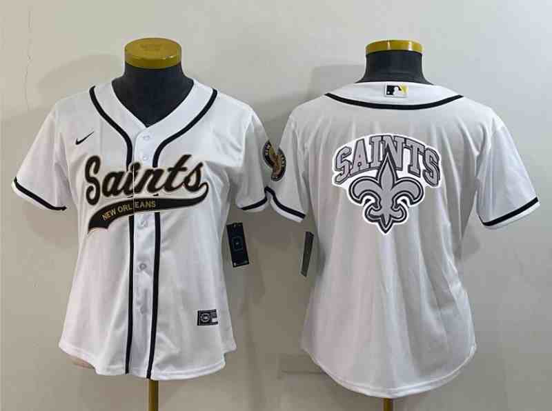 Youth  New Orleans Saints White Team Big Logo With Patch Cool Base Stitched Baseball Jersey