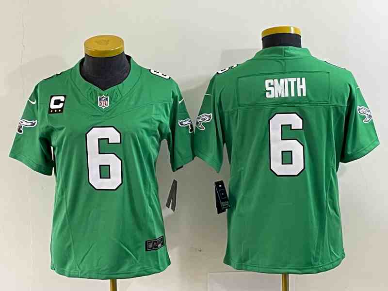Women's Philadelphia Eagles #6 DeVonta Smith Green 2023 F.U.S.E. With C Patch Stitched Football Jersey