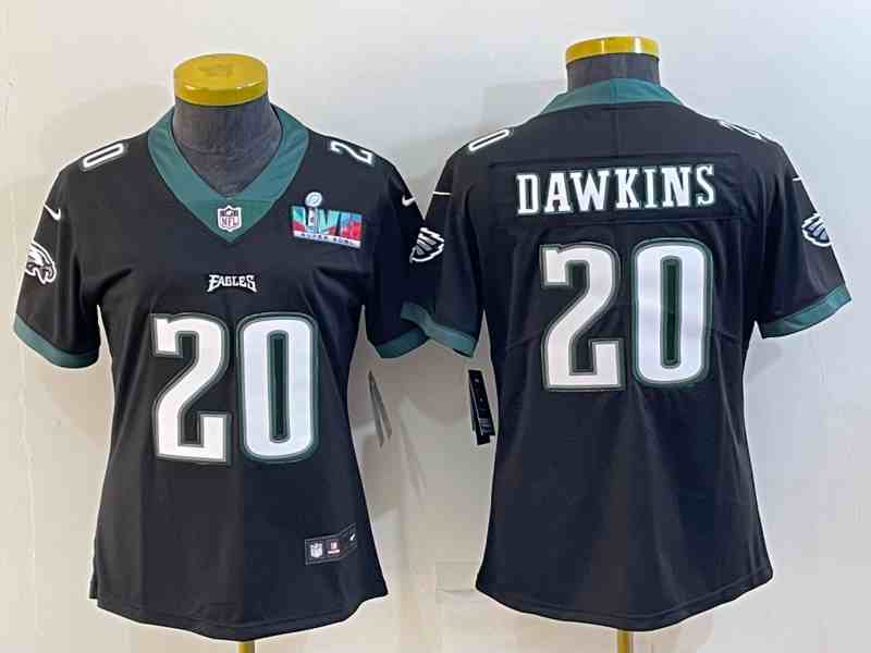 Women's Philadelphia Eagles #20 Brian Dawkins Black Super Bowl LVII PatchVapor Untouchable Limited Stitched Football Jersey