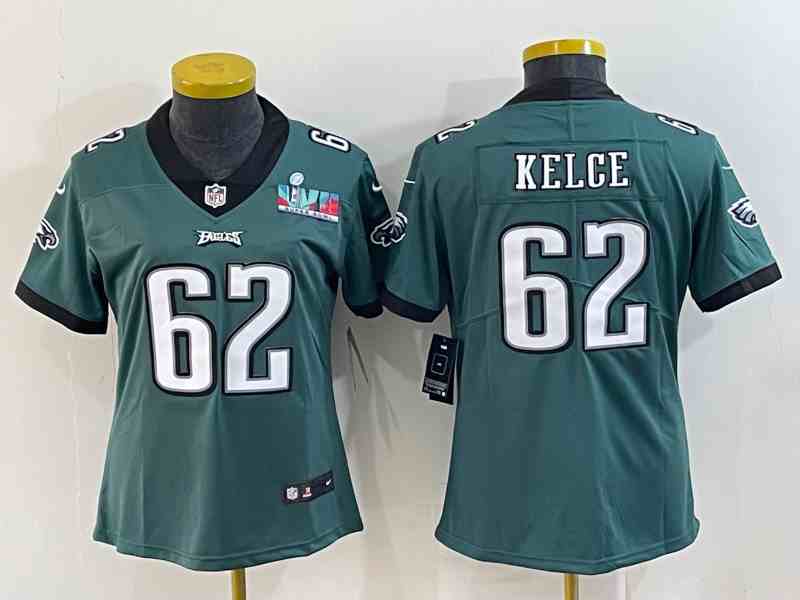 Women's Philadelphia Eagles #62 Jason Kelce Green Super Bowl LVII PatchVapor Untouchable Limited Stitched Football Jersey
