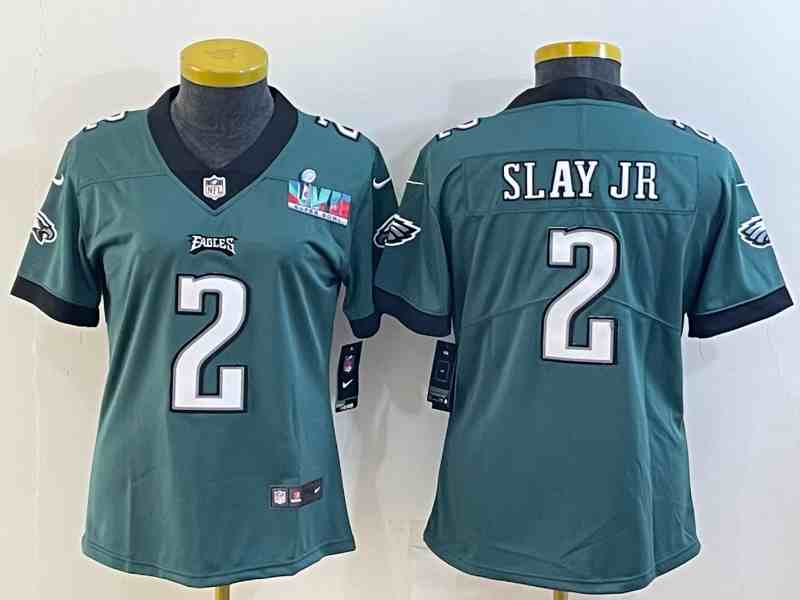 Women's Philadelphia Eagles #2 Darius Slay Jr. Green Super Bowl LVII Patch Vapor Untouchable Limited Stitched Football Jersey