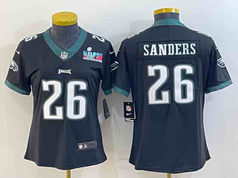 Women's Philadelphia Eagles #26 Miles Sanders Black Super Bolw LVII Patch Vapor Untouchable Limited Stitched Football Jersey