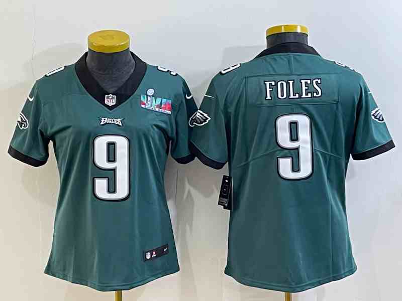 Women's Philadelphia Eagles #9 Nick Foles Green Super Bowl LVII Patch Vapor Untouchable Limited Stitched Football Jersey