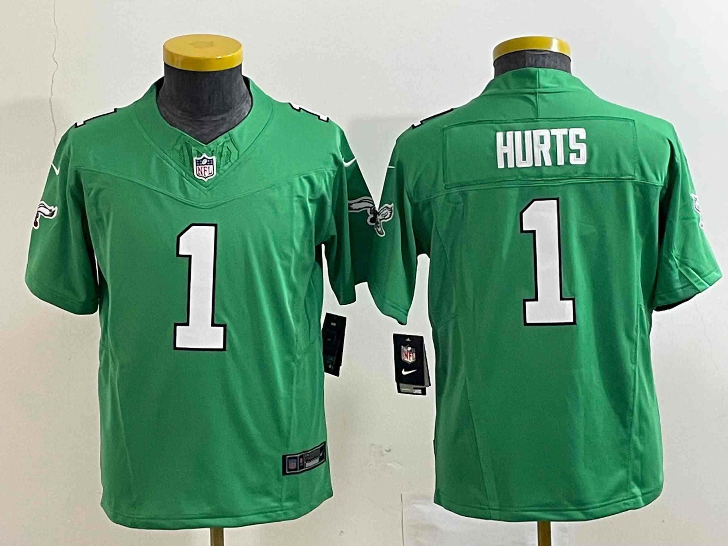 Women's Philadelphia Eagles #1 Jalen Hurts Green 2023 F.U.S.E. Stitched Football Jersey