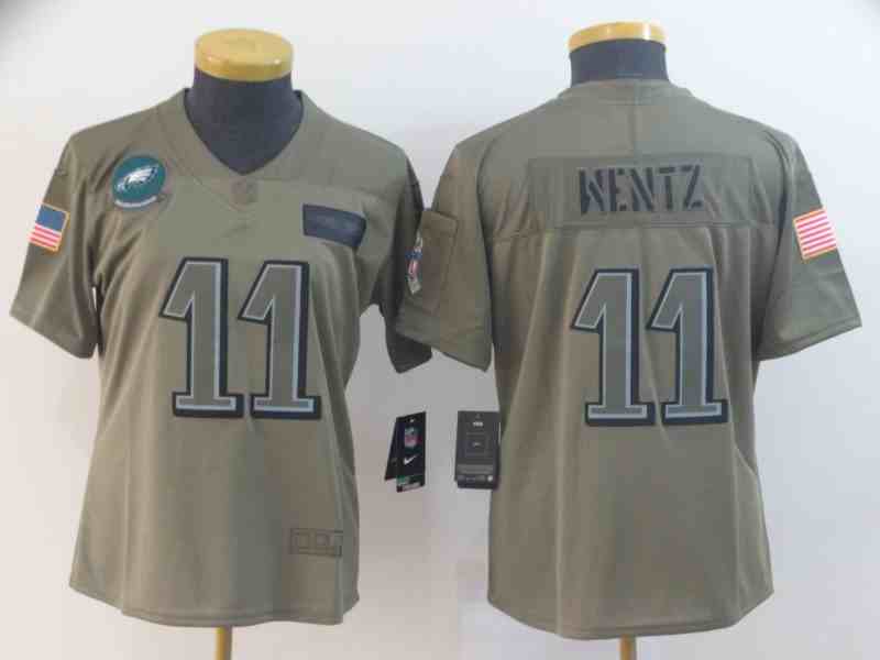 Nike Eagles 11 Carson Wentz 2019 Olive Women Salute To Service Limited Jersey