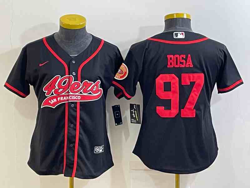 Women's San Francisco 49ers #97 Nick Bosa Black With Patch Cool Base Stitched Baseball Jersey