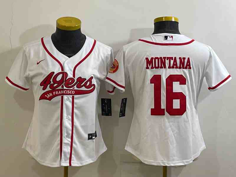 Women's San Francisco 49ers #16 Joe Montana White With Patch Cool Base Stitched Baseball Jersey