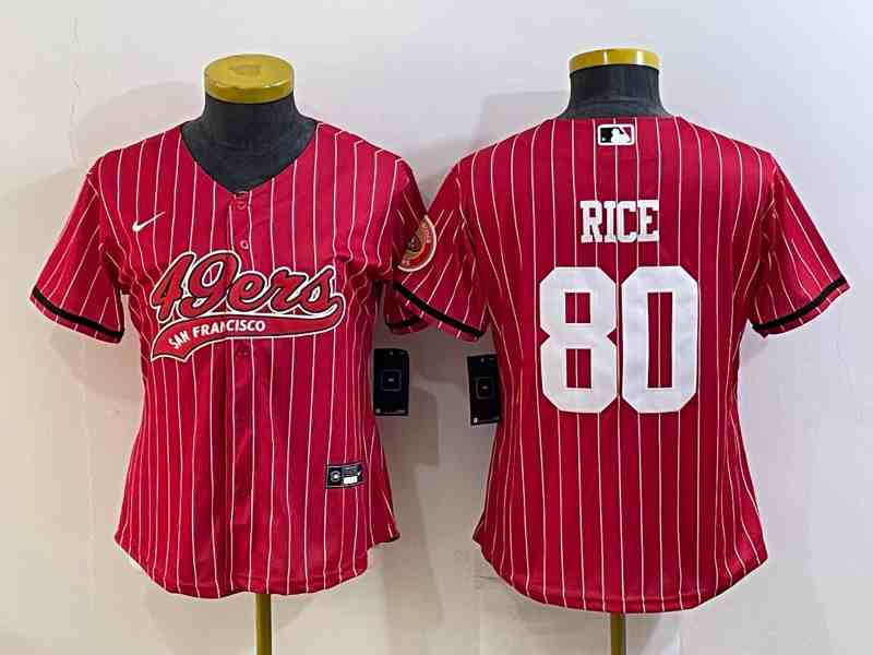 Women's San Francisco 49ers #80 Jerry Rice Red With Patch Cool Base Stitched Baseball Jersey