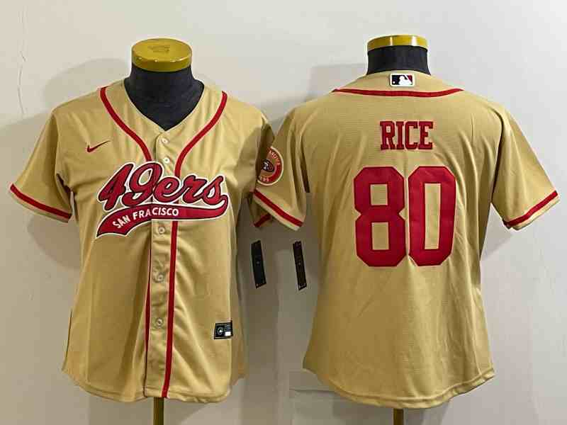 Youth  San Francisco 49ers #80 Jerry Rice Gold With Patch Cool Base Stitched Baseball Jersey