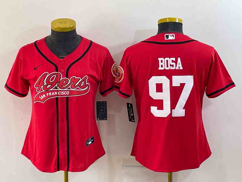 Youth San Francisco 49ers #97 Nick Bosa Red With Patch Cool Base Stitched Baseball Jersey (2)