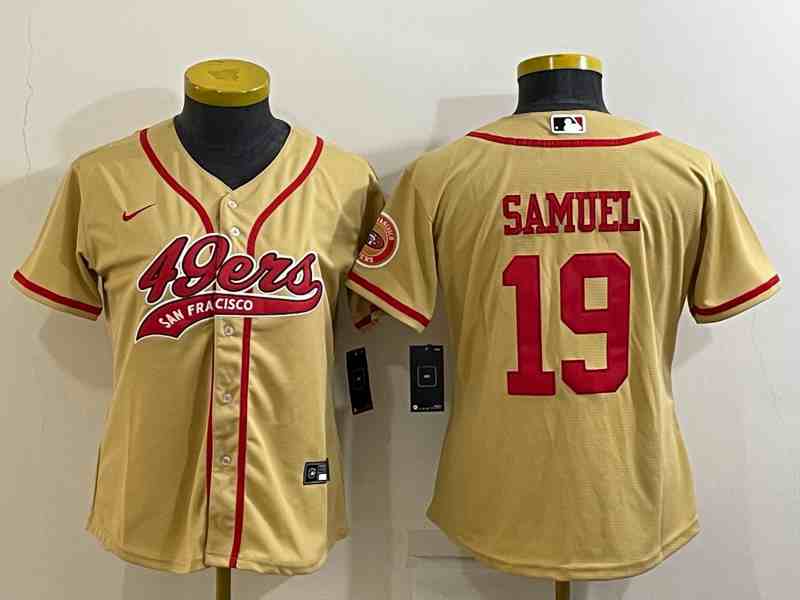 Youth  San Francisco 49ers #19 Deebo Samuel Gold With Patch Cool Base Stitched Baseball Jersey