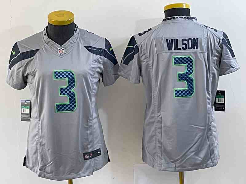 Women's Seattle Seahawks #3 Russell Wilson Gray Untouchable Limited Stitched Jersey