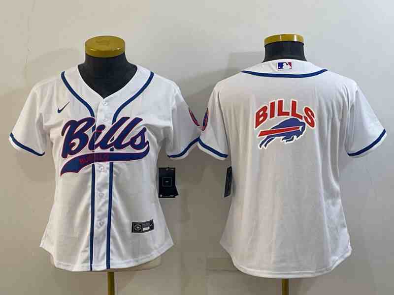 Youth  Buffalo Bills White Team Big Logo With Patch Cool Base Stitched Baseball Jersey