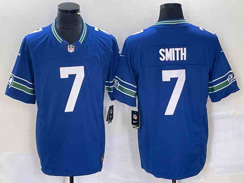Men's Seattle Seahawks #7 Geno Smith Royal 2023 F.U.S.E. Vapor Limited Throwback Stitched Jersey