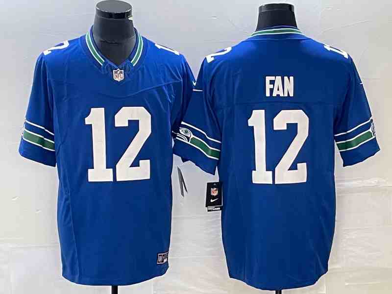 Men's Seattle Seahawks 12th Fan Royal 2023 F.U.S.E. Vapor Limited Throwback Stitched Jersey
