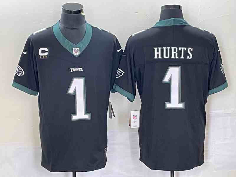 Men's Philadelphia Eagles #1 Jalen Hurts Black 2023 F.U.S.E. With C Patch Vapor Untouchable Limited Stitched Football Jersey