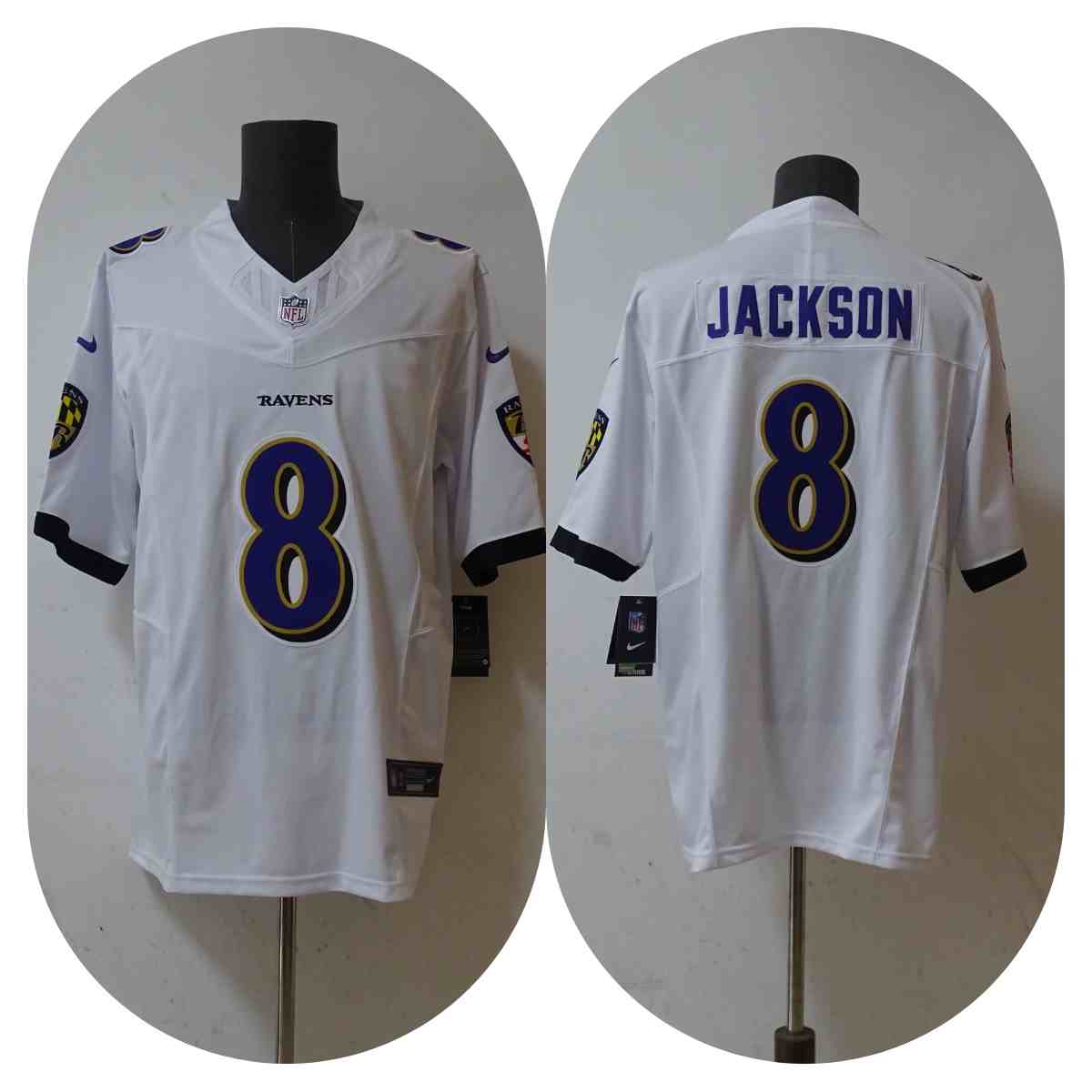 Men's Baltimore Ravens #8 Lamar Jackson  White 2023 F.U.S.E. Vapor Untouchable Stitched Jersey
