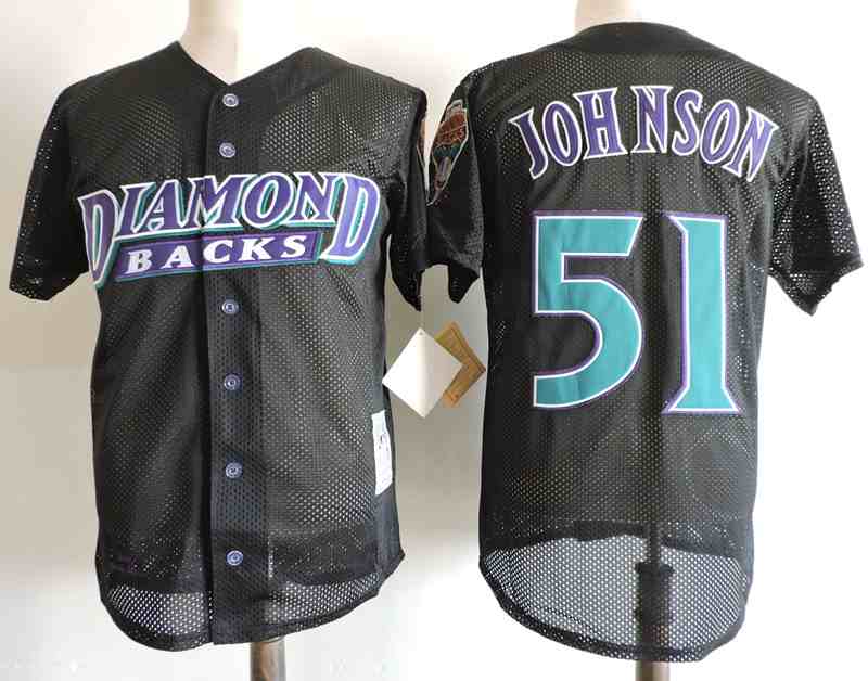 Men's Arizona Diamondbacks 51 Randy Johnson Mitchell & Ness Black Cooperstown Collection Mesh Batting Practice Jersey