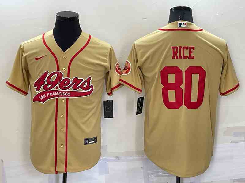 Men's San Francisco 49ers #80 Jerry Rice Gold Baseball Cool Base Jersey
