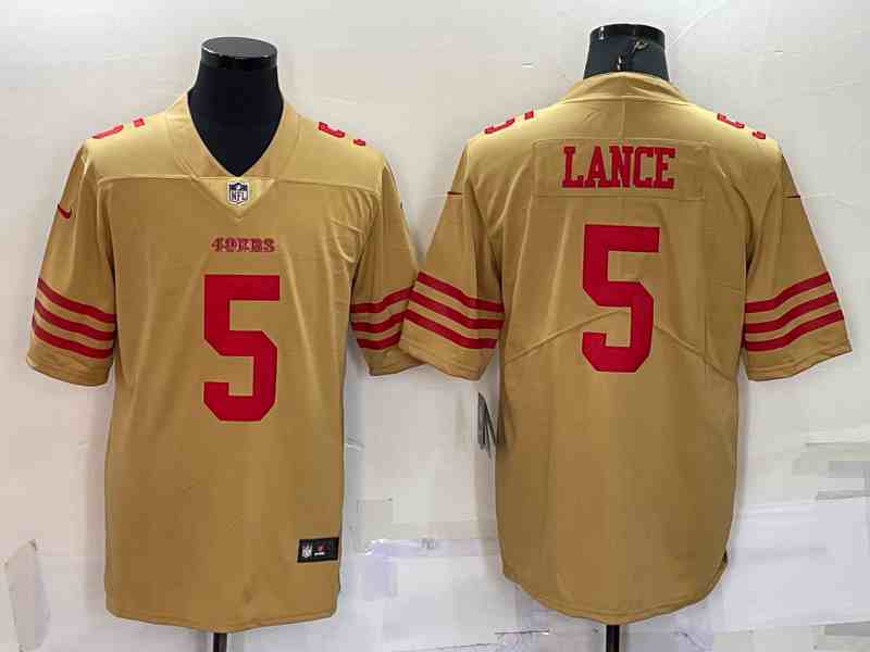 Men's San Francisco 49ers #5 Trey Lance 2022 New Gold Inverted Legend Stitched Football Jersey