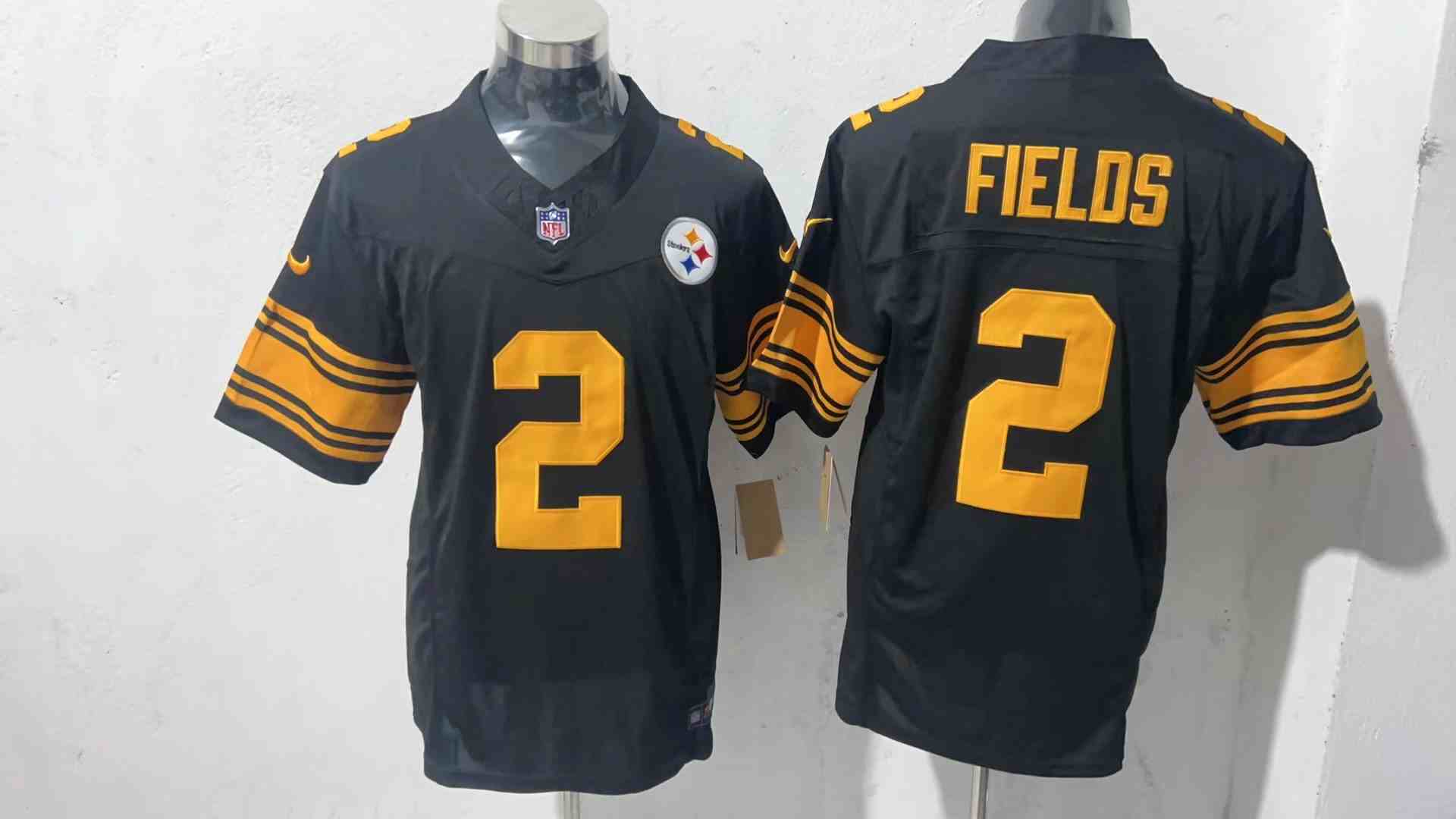 Men's Pittsburgh Steelers #2 Justin Fields Black 2024 F.U.S.E. Color Rush Limited Football Stitched Jersey