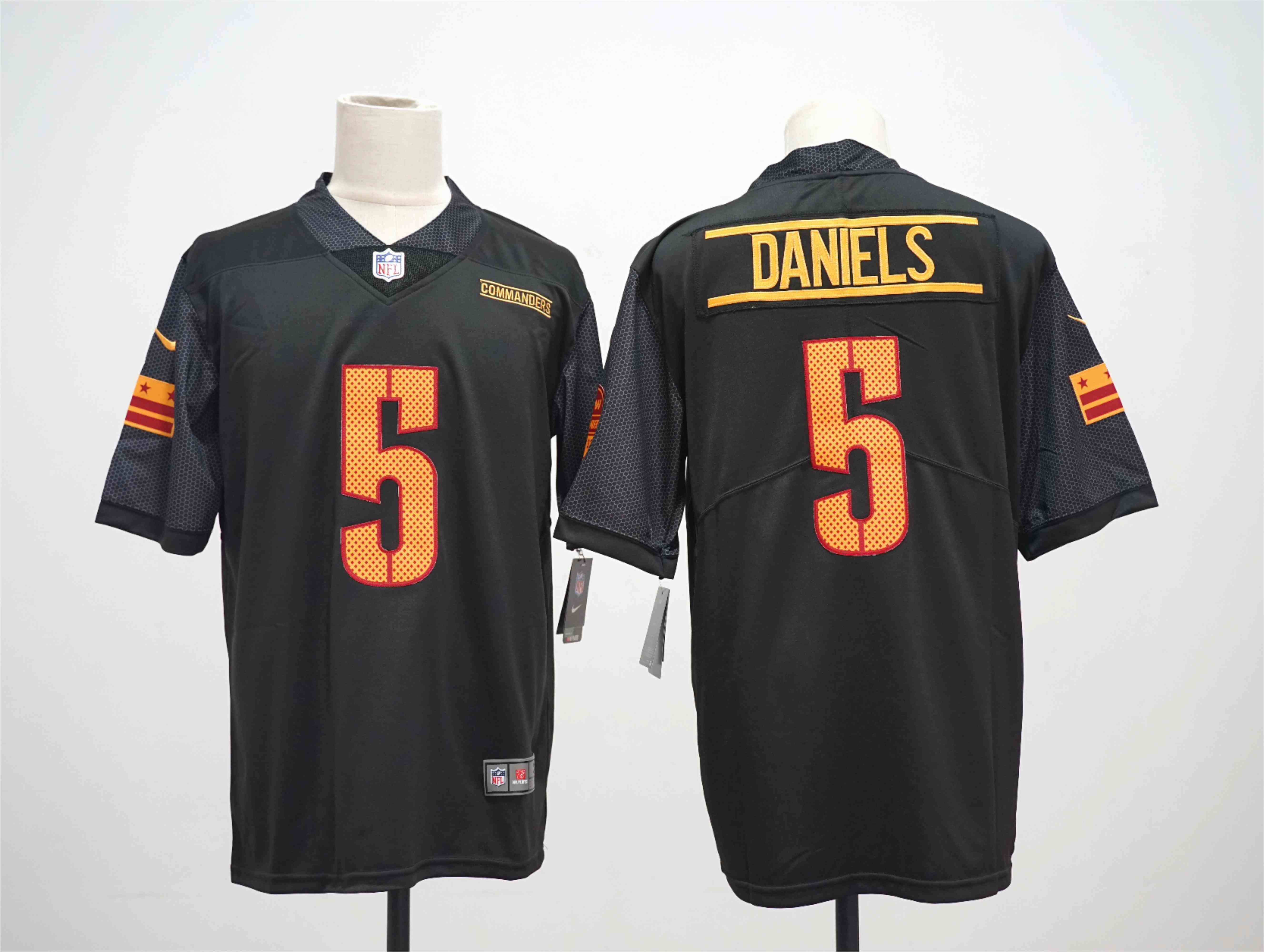 Men's Washington Commanders #5 Jayden Daniels Black Draft Vapor Limited Stitched Football Jersey