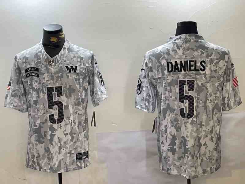 Men's Washington Commanders #5 Jayden Daniels 2024 F.U.S.E Arctic Camo Salute To Service Limited Stitched Football Jersey
