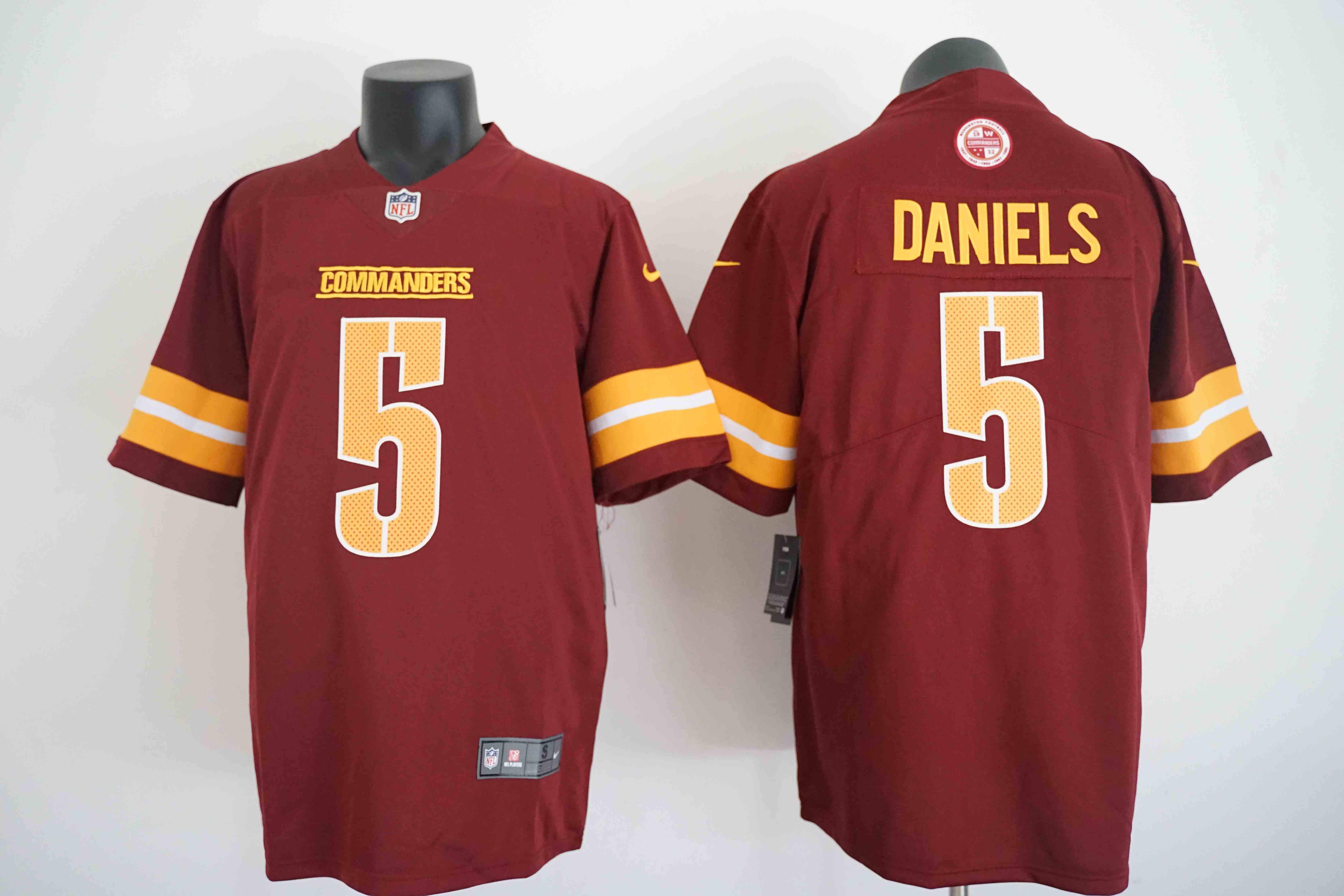 Men's Washington Commanders #5 Jayden Daniels Red Draft Vapor Limited Stitched Football Jersey