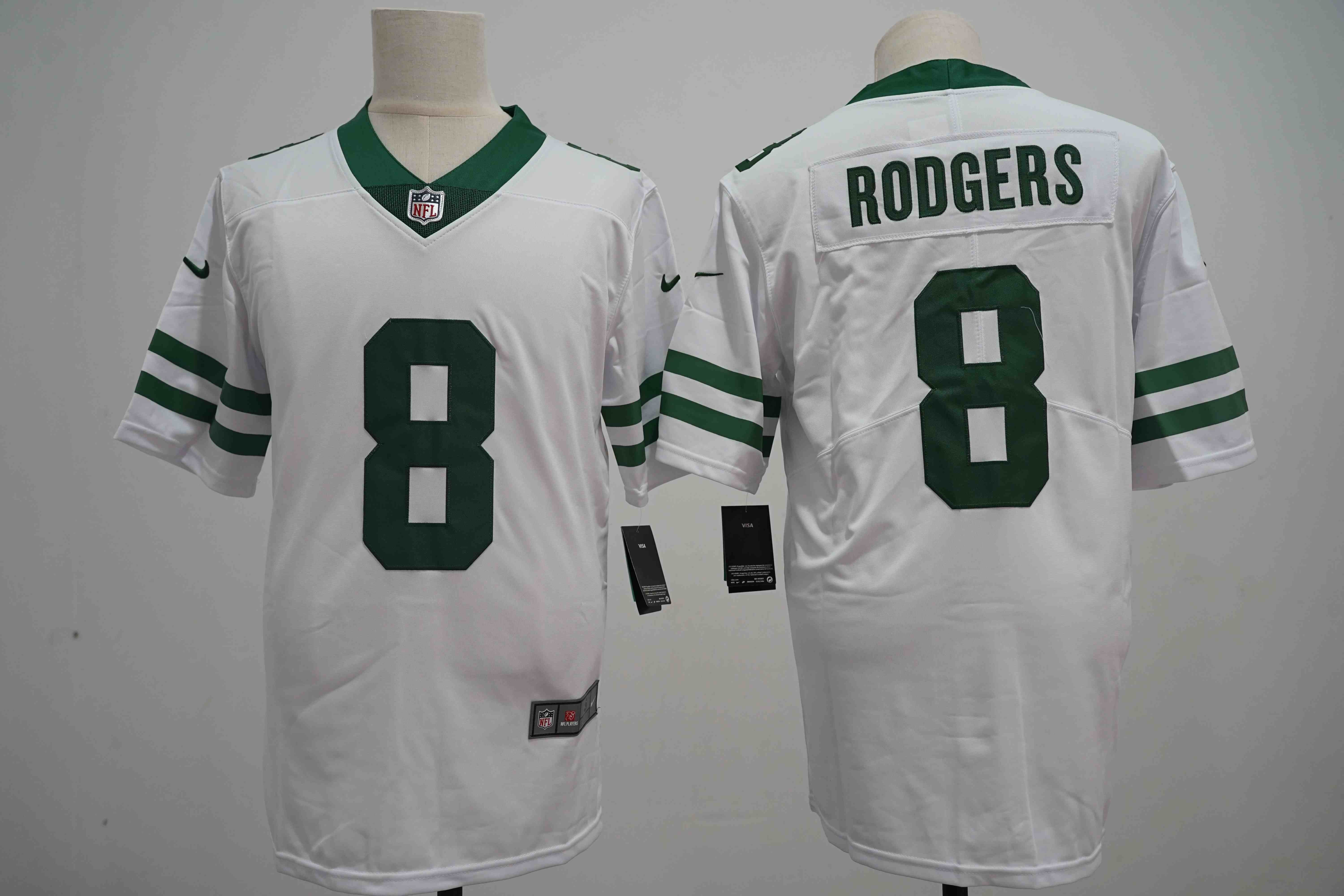 Men's New York Jets #8 Aaron Rodgers White  Vapor Limited Football Stitched Jersey