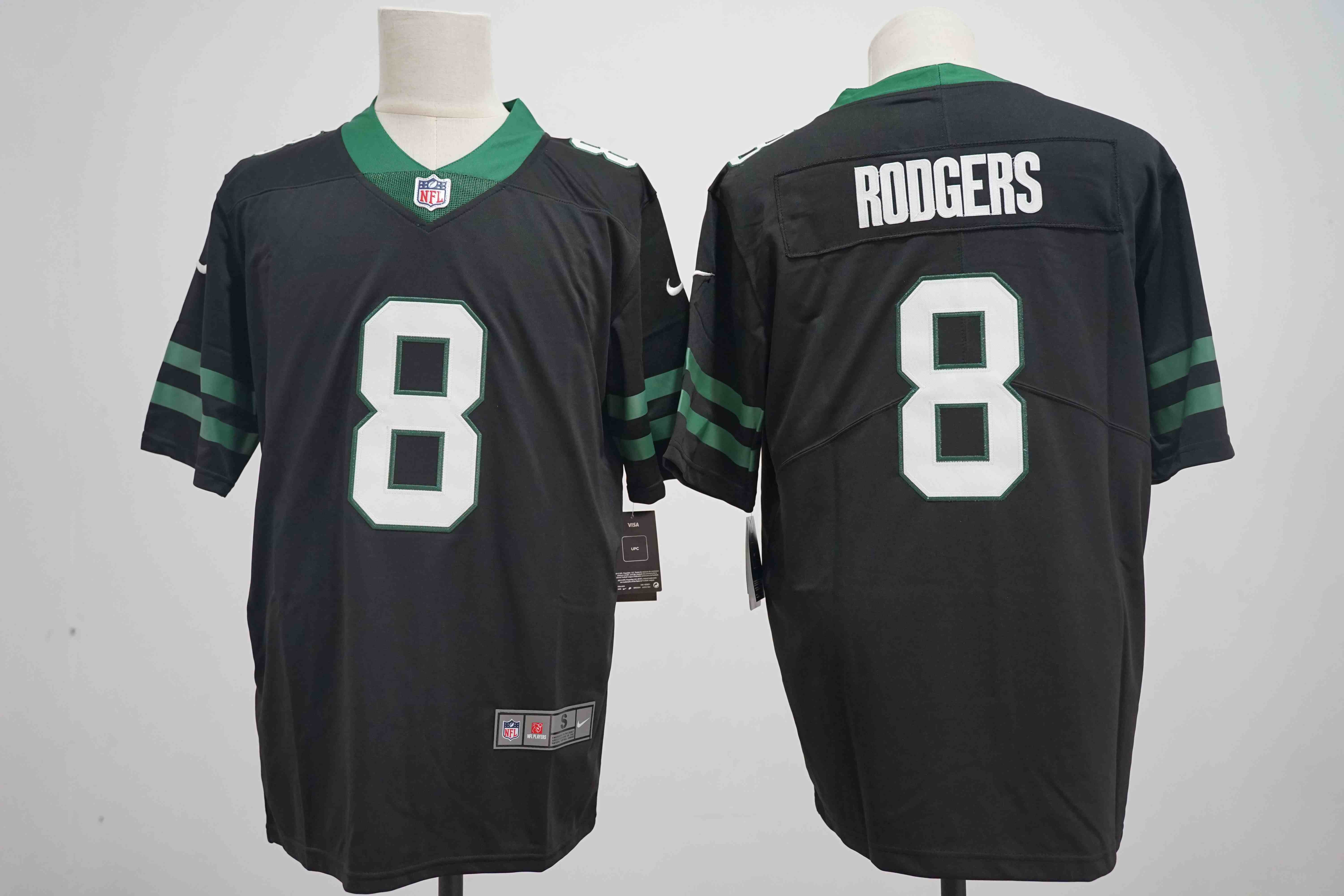 Men's New York Jets #8 Aaron Rodgers Black Vapor Limited Football Stitched Jersey