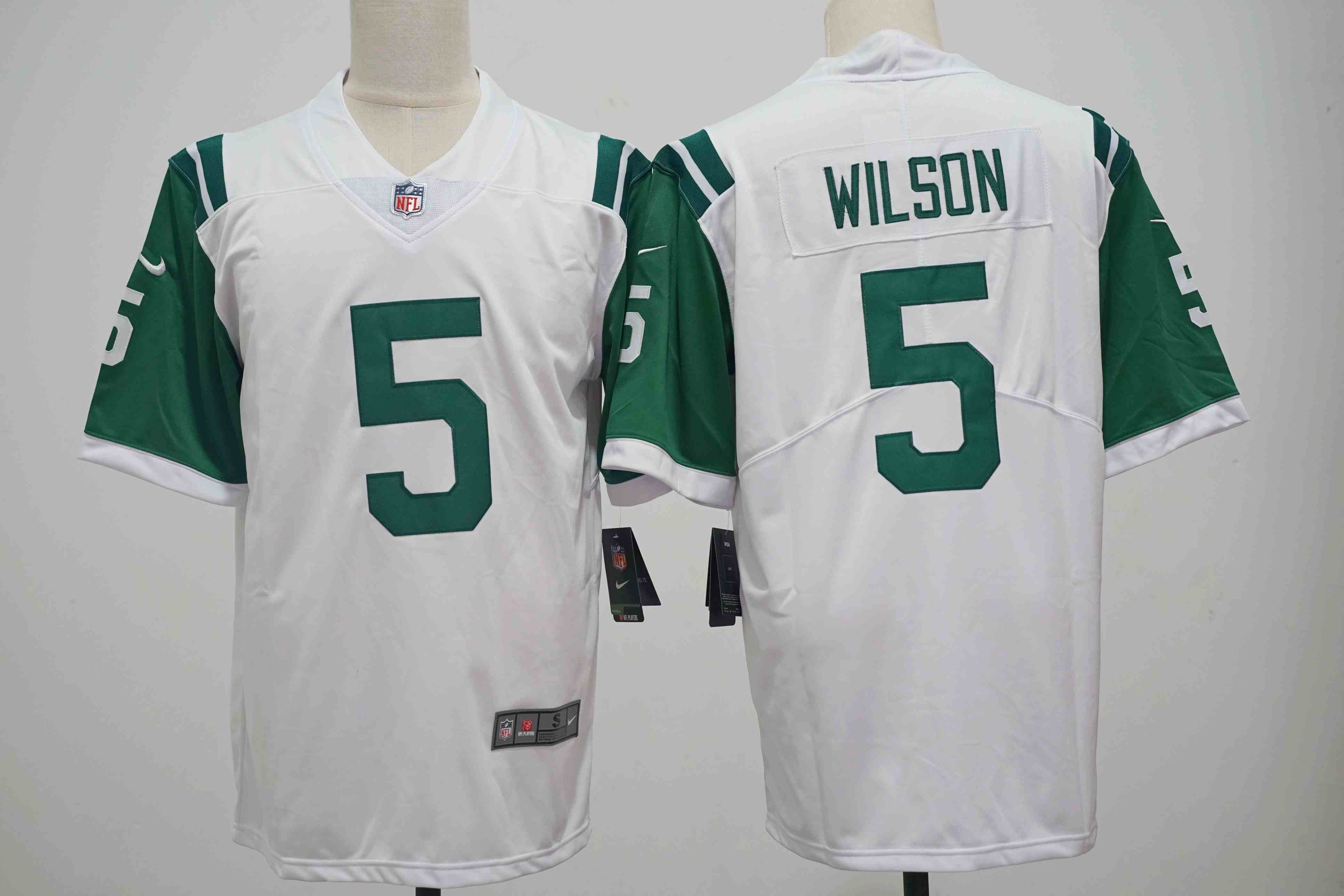 Men's New York Jets #5 Garrett Wilson NEW White Vapor Limited Football Stitched Jersey