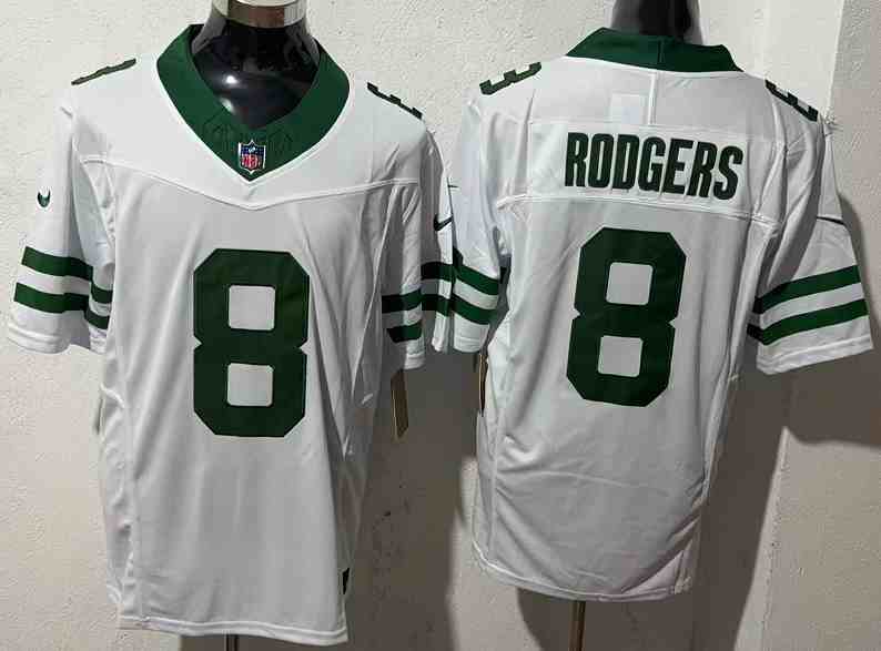 Men's New York Jets 8# Aaron Rodgers  Legacy White Vapor F.U.S.E. Limited Jersey
