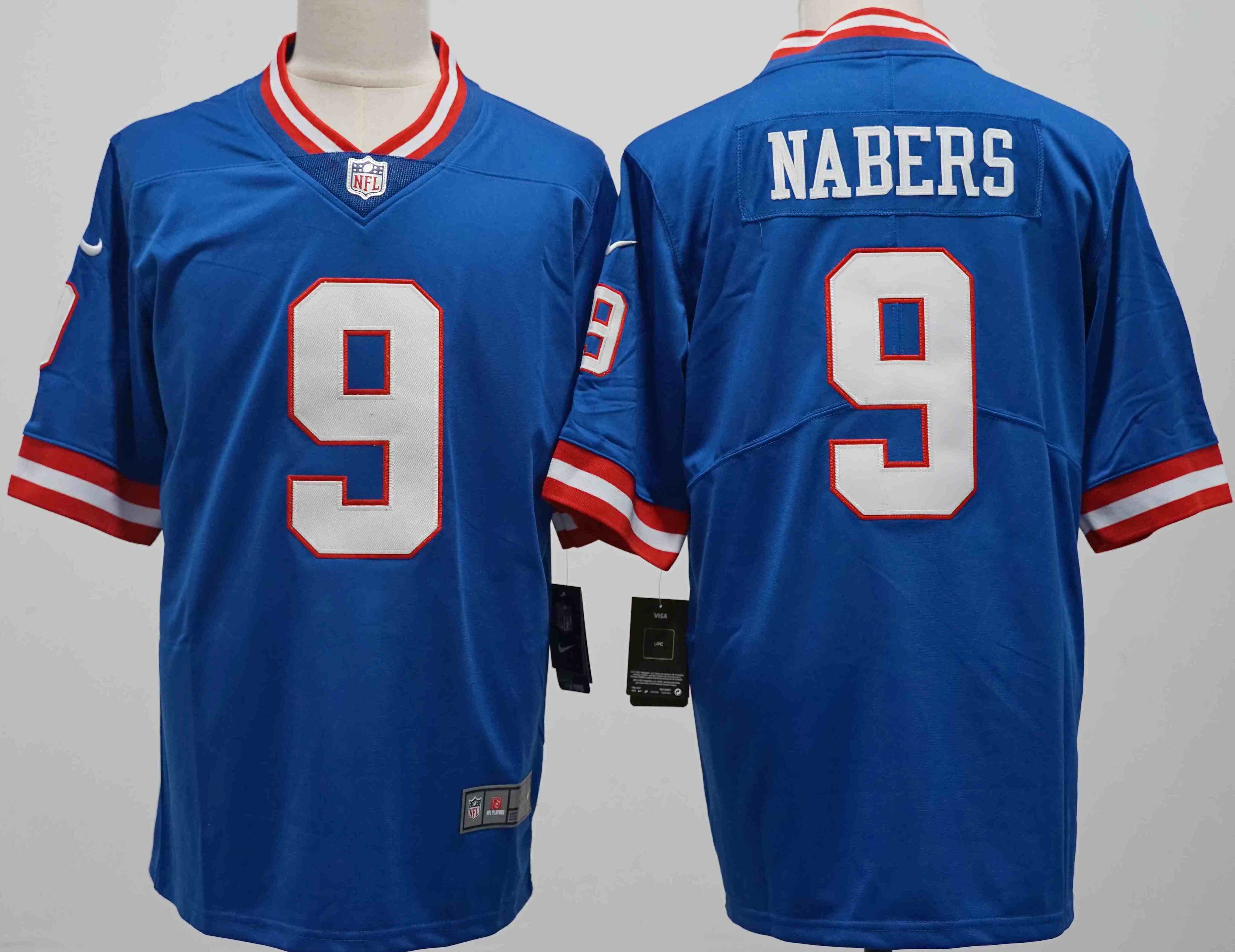 Men's New York Giants #9  Malik Nabers Blue Classic Stitched Jersey