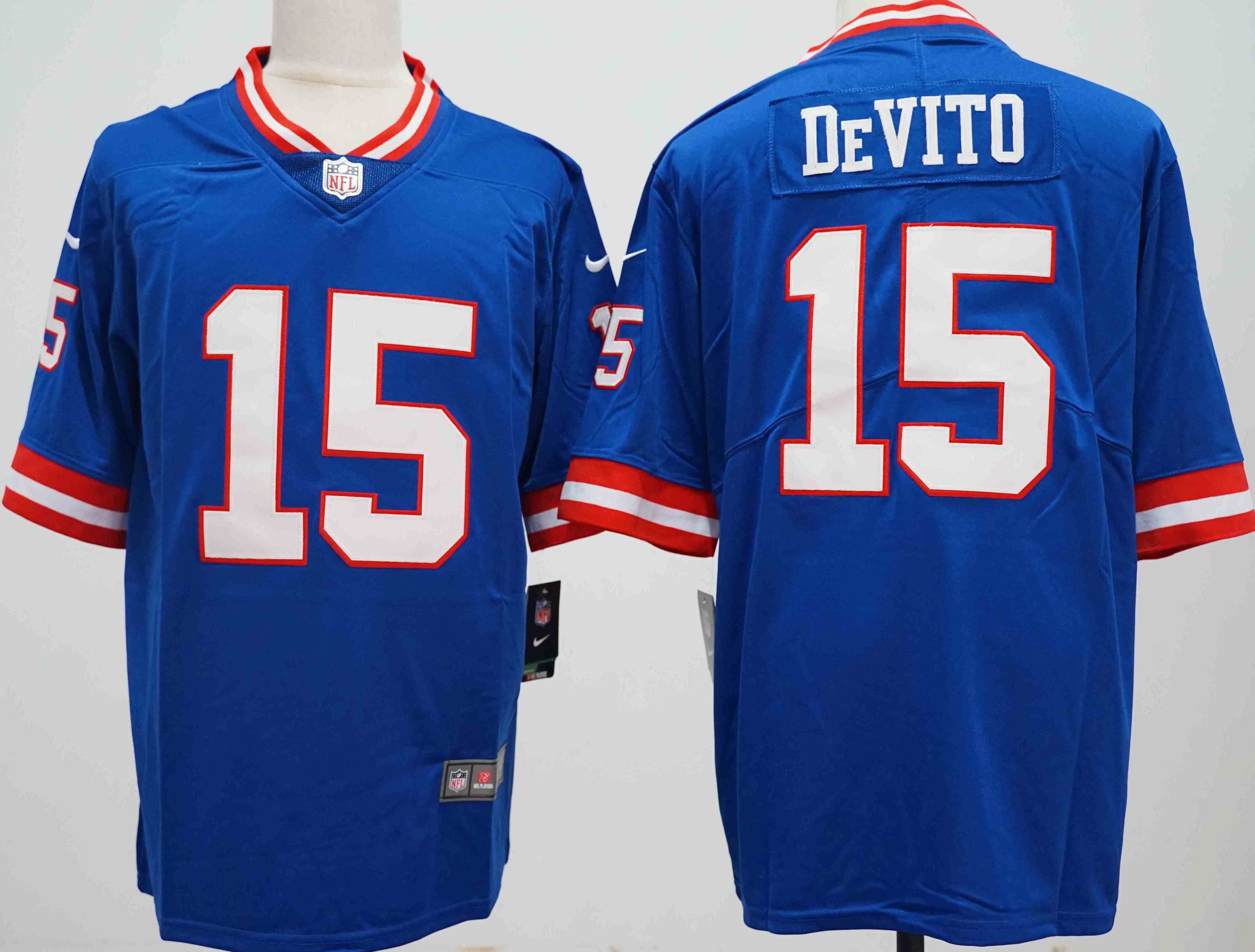 Men's New York Giants #15 Tommy DeVito Royal Vapor Untouchable Classic Retired Player Stitched Jersey