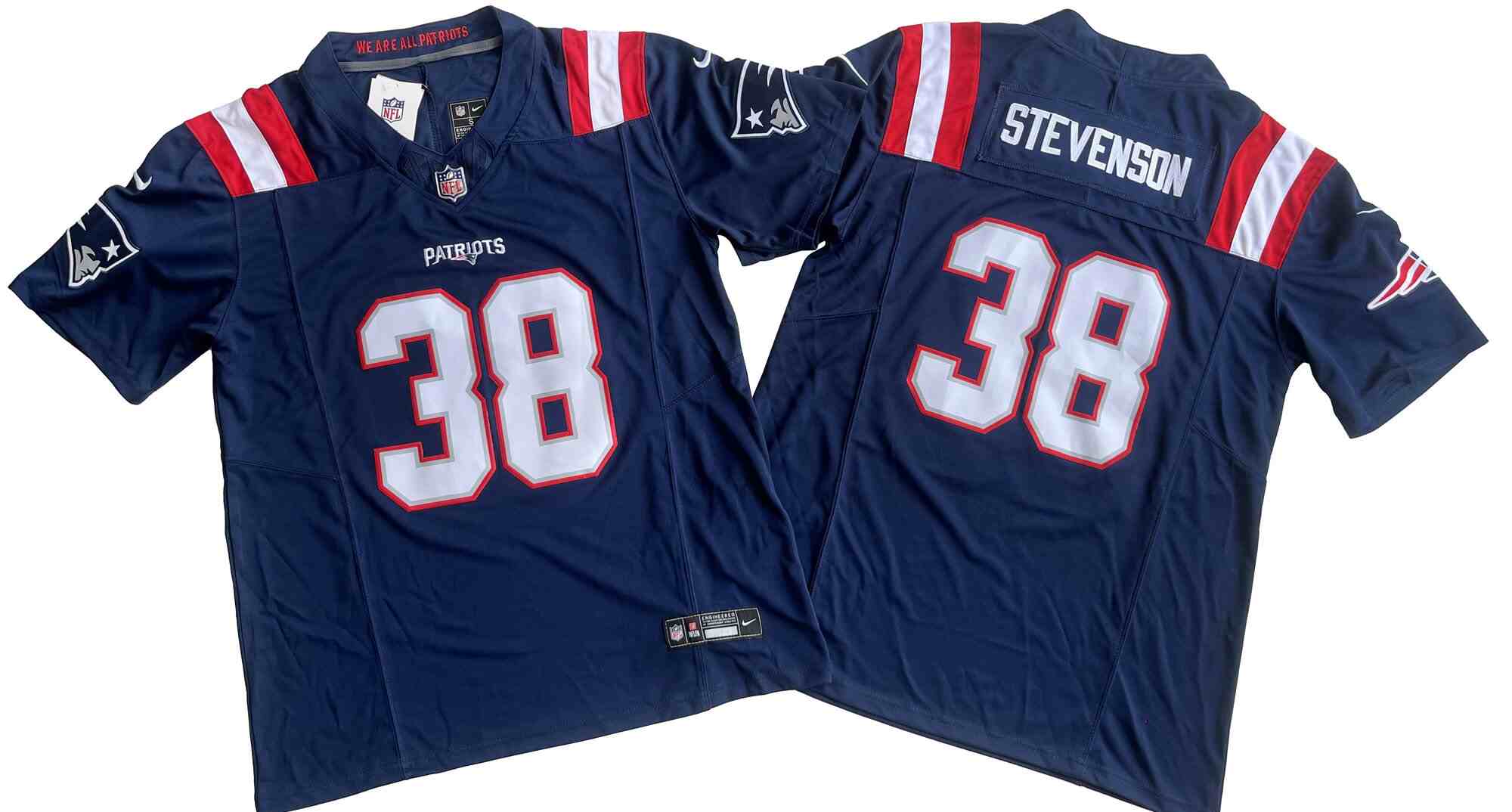 Men's New England Patriots 38# Rhamondre Stevenson  Navy  F.U.S.E. Vapor Limited Stitched Football Jersey
