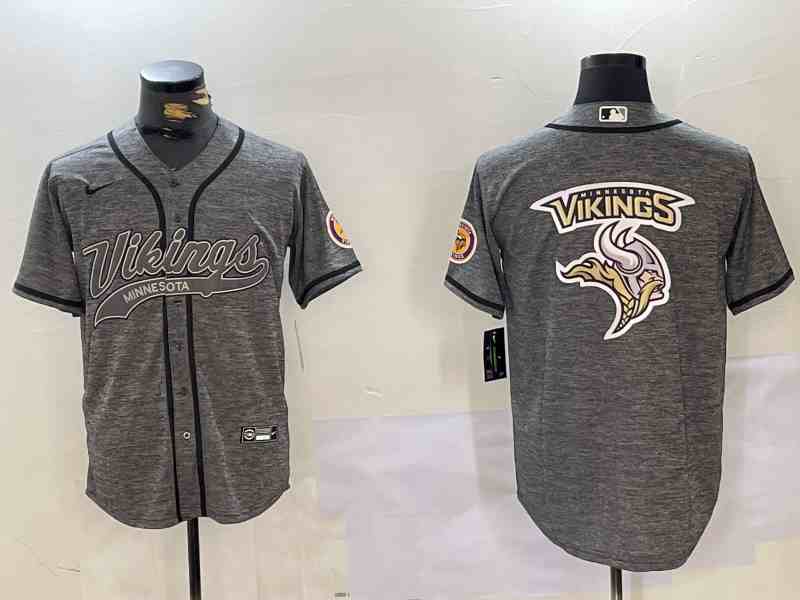 Men's Minnesota Vikings  Grey Cool Base Stitched Baseball Jersey-2