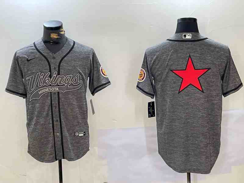 Men's Minnesota Vikings  Grey Cool Base Stitched Baseball Jersey-1