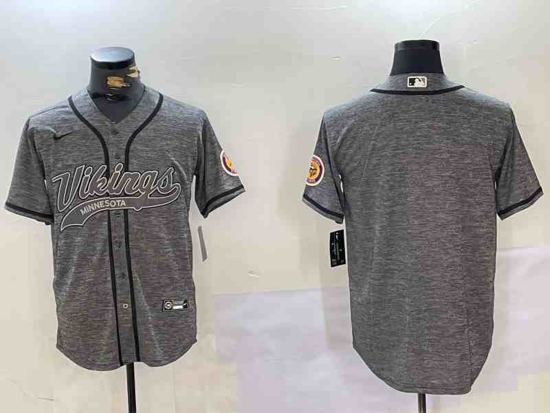 Men's Minnesota Vikings  Grey Cool Base Stitched Baseball Jersey