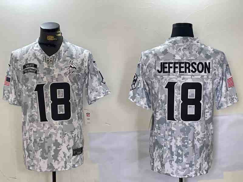 Men's Minnesota Vikings #18 Justin Jefferson 2024 Arctic Camo Salute To Service Limited Stitched Football Jersey