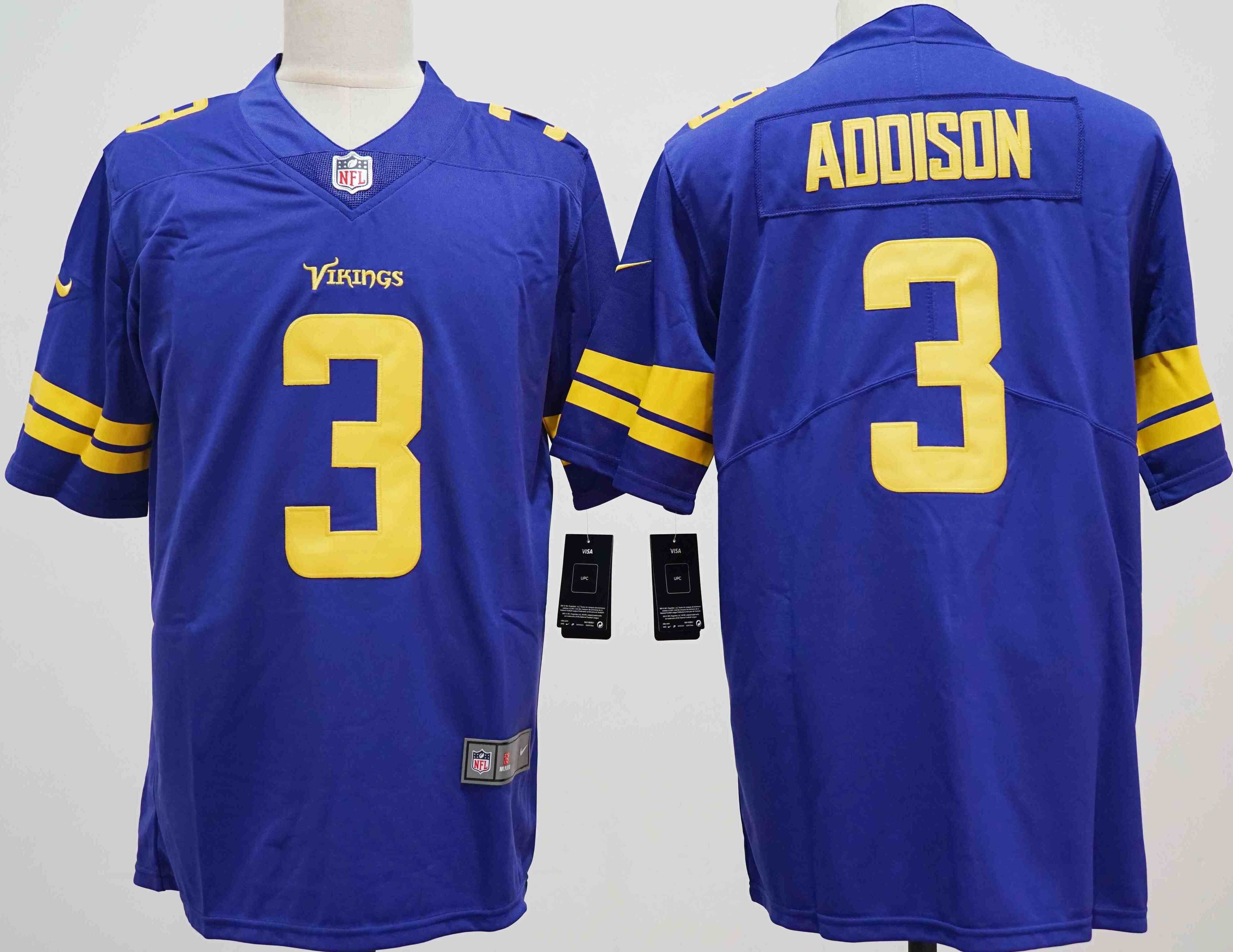 Men's Minnesota Vikings #3 Jordan Addison Purple Color Rush Untouchable Limited Stitched Jersey