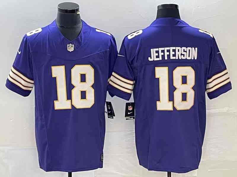 Men's Minnesota Vikings #18  Justin Jefferson Purple F.U.S.E. Throwback Vapor Untouchable Limited Stitched Jersey