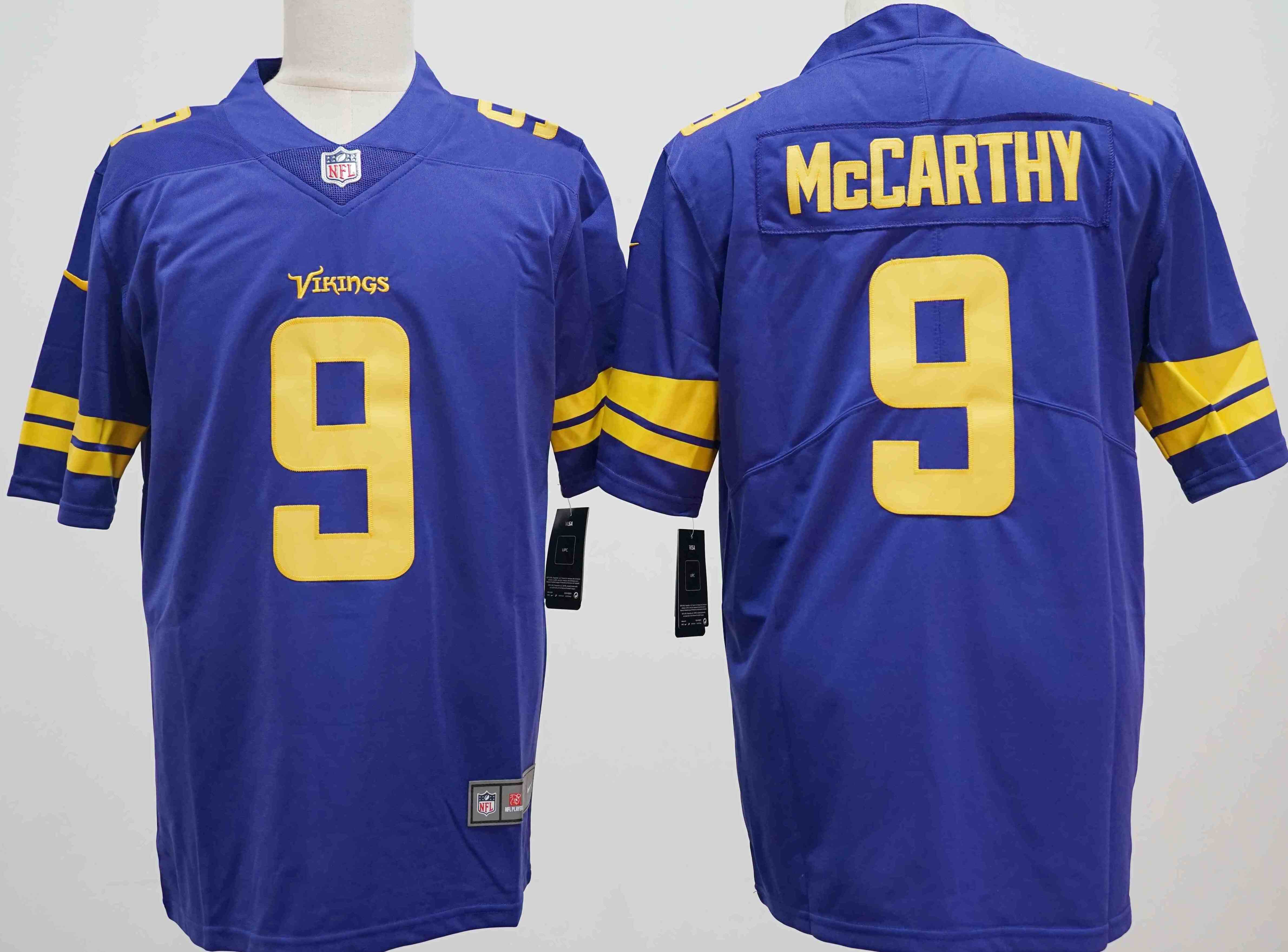 Men's Minnesota Vikings #9 JJ McCarthy Purple Color Rush Untouchable Limited Stitched Jersey