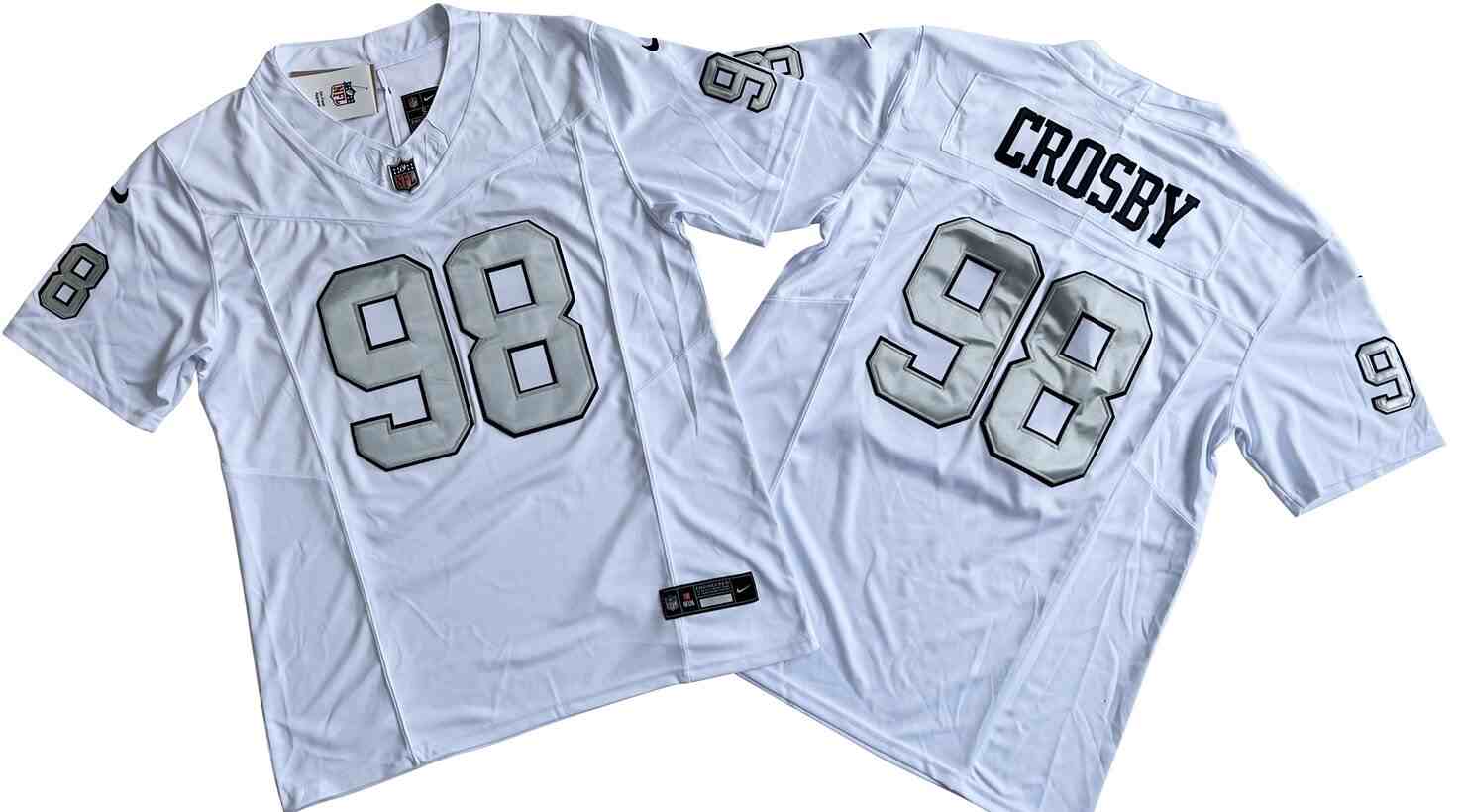 Men's Las Vegas Raiders 98# Maxx White Throwback Crosby  Vapor F.U.S.E. Limited Jersey