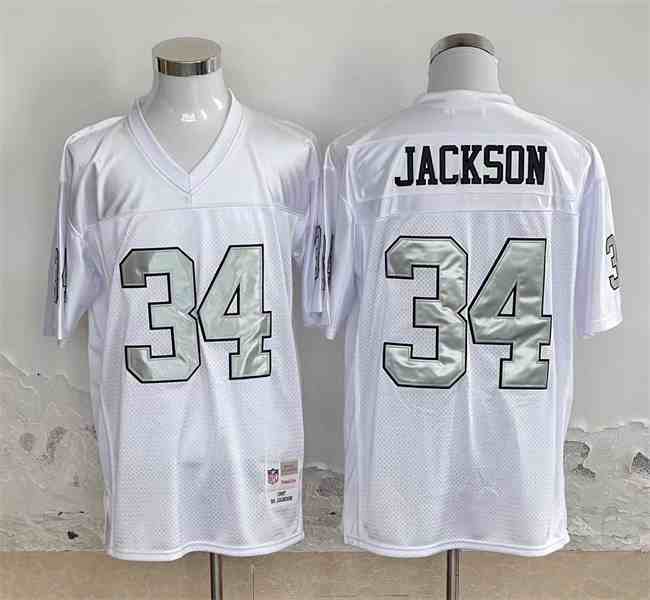 Men's Las Vegas Raiders #34 Bo Jackson White Throwback Stitched Football Jersey
