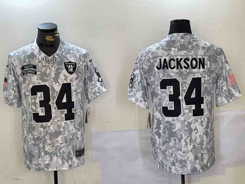 Men's Las Vegas Raiders #34 Bo Jackson 2024 F.U.S.E Arctic Camo Salute To Service Limited Stitched Football Jersey