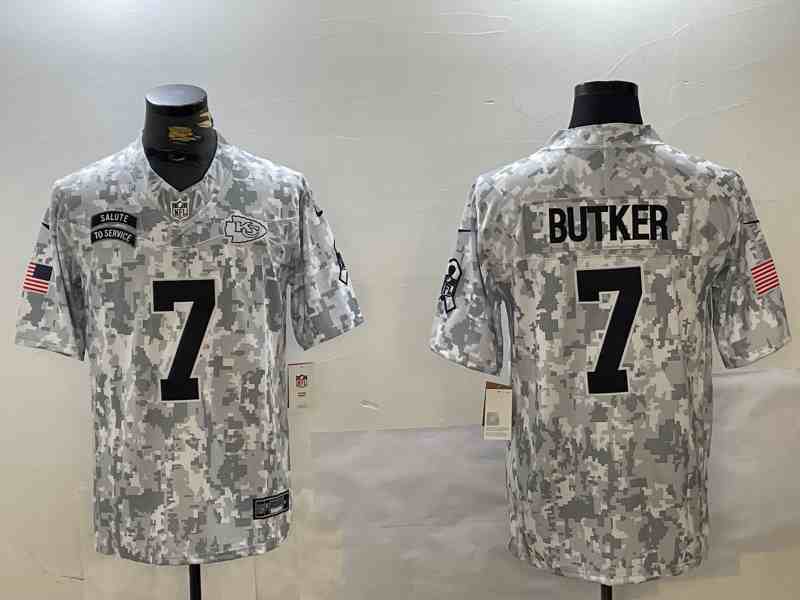 Men's Kansas City Chiefs #7    Harrison Butker Arctic Camo 2024 FUSE Salute to Service Limited Stitched Jersey