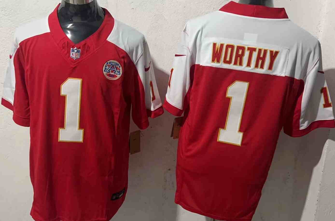 Men's  Kansas City Chiefs #1 Xavier Worthy Red White F.U.S.E. Vapor Untouchable Limited Stitched Jersey