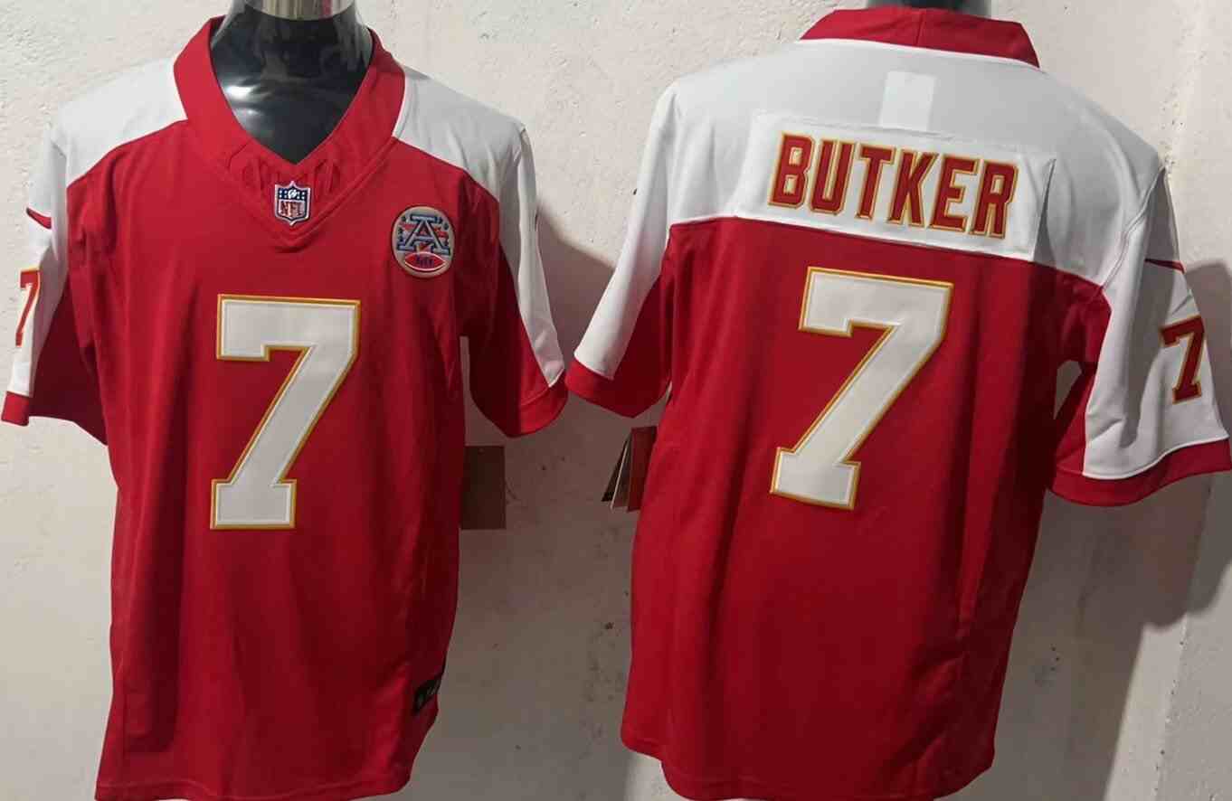 Men's  Kansas City Chiefs #7  Harrison Butker Red White F.U.S.E. Vapor Untouchable Limited Stitched Jersey