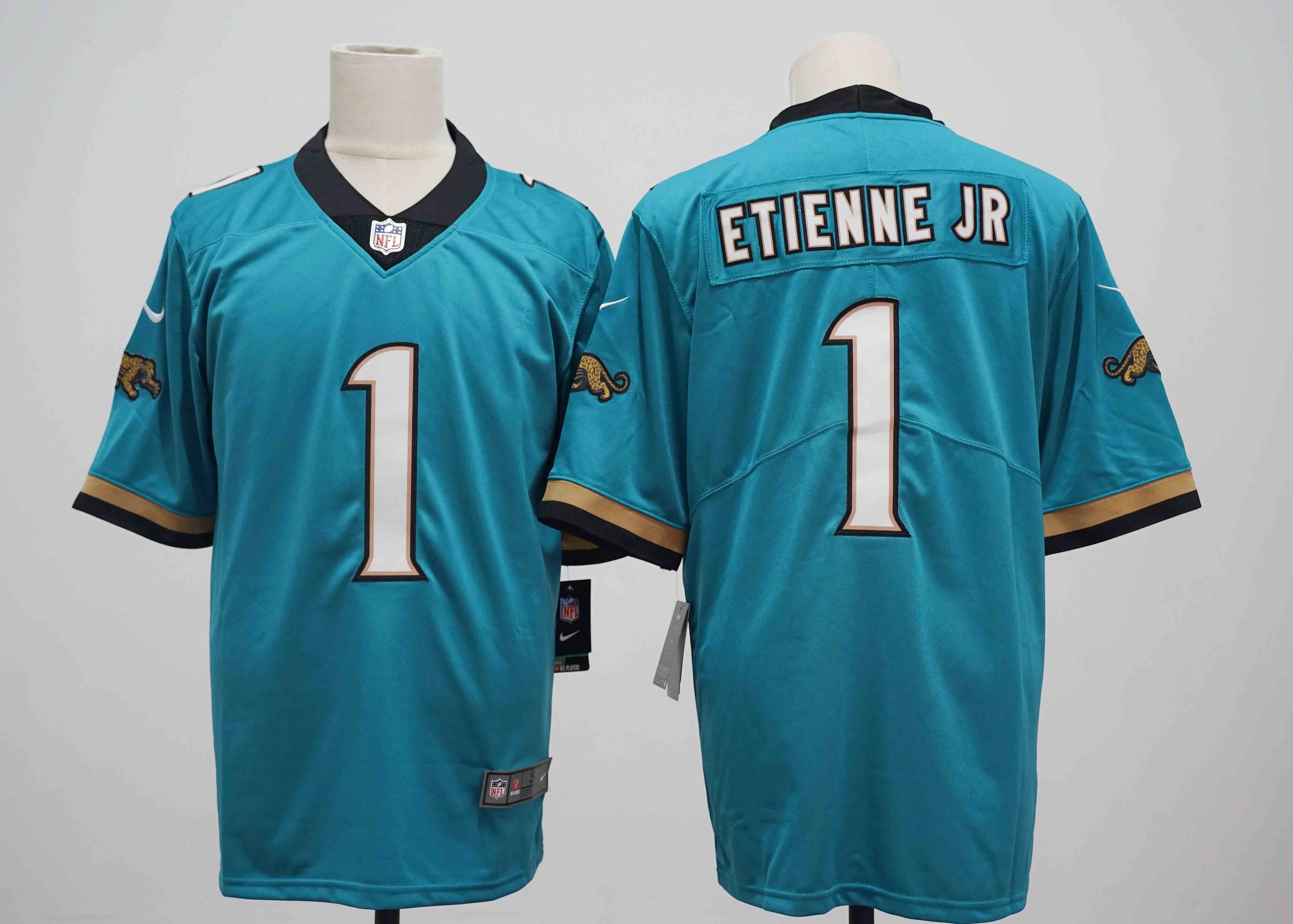 Men's Jacksonville Jaguars #1 Travis Etienne   Teal Prowler Throwback Vapor  Limited Jersey
